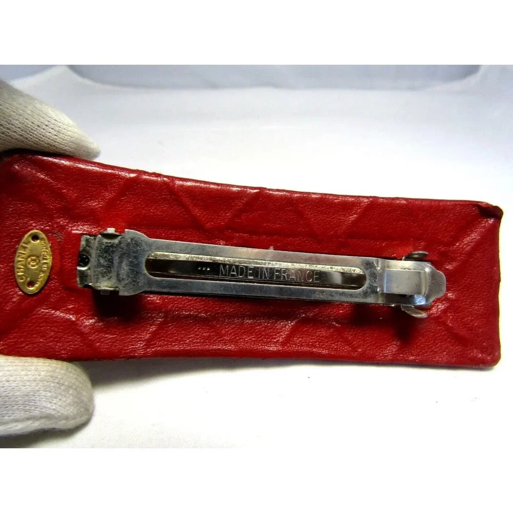 CHANEL Quilted Red Hair Clip Barette